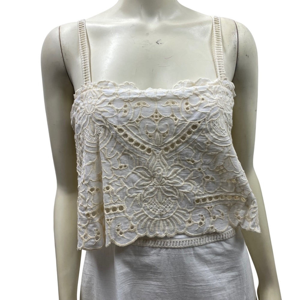 Chelsea & Violet Ivory Eyelet Lace Mini Dress Two Tier Embroidered‎ Skirt Md NWT - Picture 10 of 16